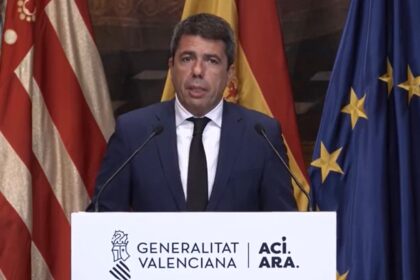 Carlos Mazón durante su comparecencia oficial el aniversario de la dana.