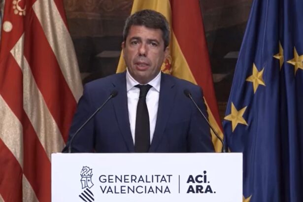 Carlos Mazón durante su comparecencia oficial el aniversario de la dana.