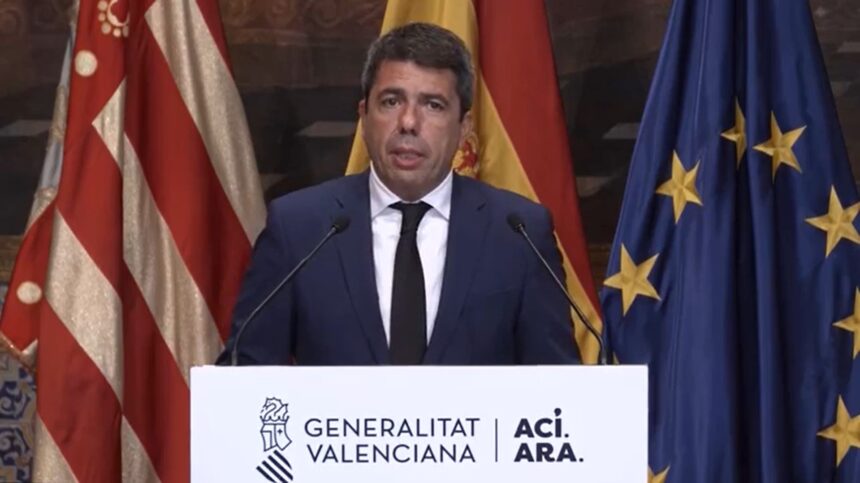 Carlos Mazón durante su comparecencia oficial el aniversario de la dana.