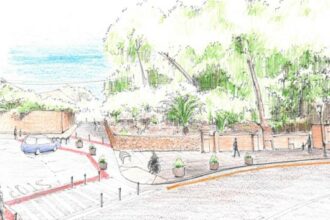 Dibuix del projecte per a la reorganitzaciío de l'entorn de la Font dels 25 Dolls.