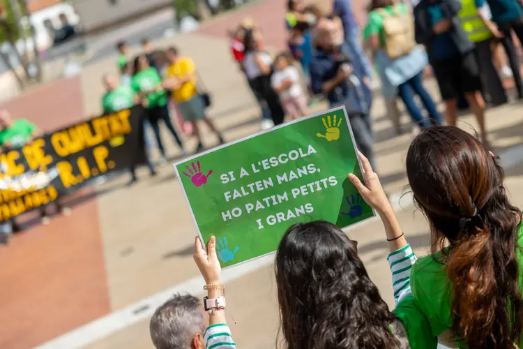 Protesta de docentes durante la huelga de educación.