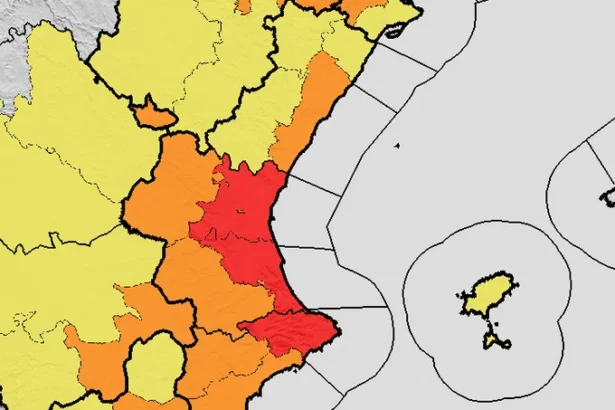 Mapa de alertas en la Comunitat Valenciana para este miércoles 19 de agosto.