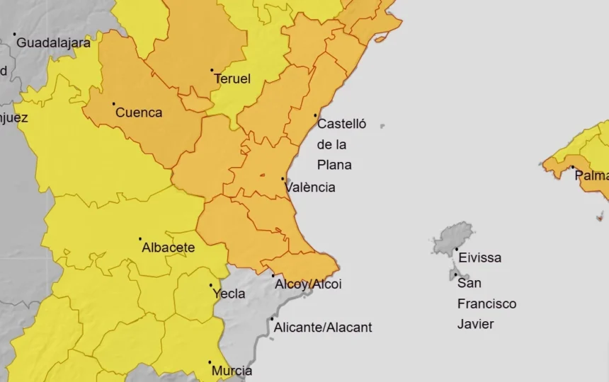 Mapa de alertas de la Comunitat Valenciana para este jueves.