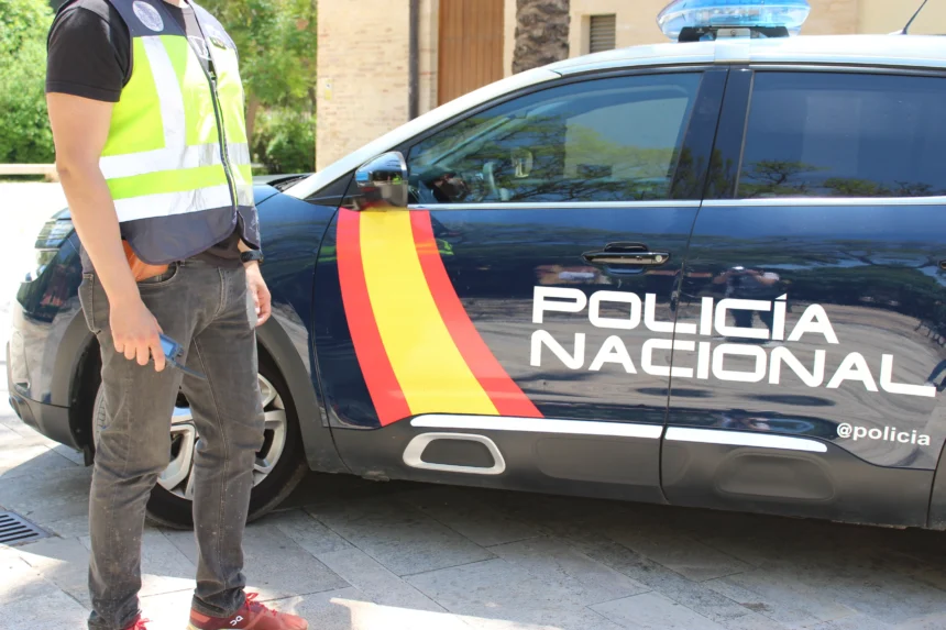 Un agente de la Policía Nacional junto a un coche patrulla