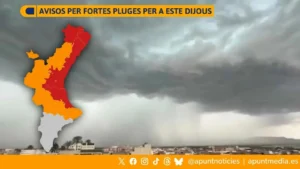 Avisos per fortes pluges per a este dijous