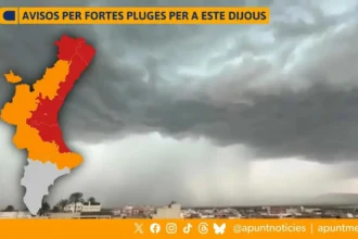 Avisos per fortes pluges per a este dijous