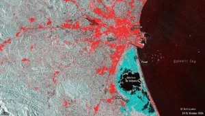 Flooded areas around Valencia captured by Sentinel 1 ESA503180 Flooded areas and roads around Valencia