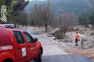 Bomberos forestales de la Generalitat vigilando el nivel de un cauce