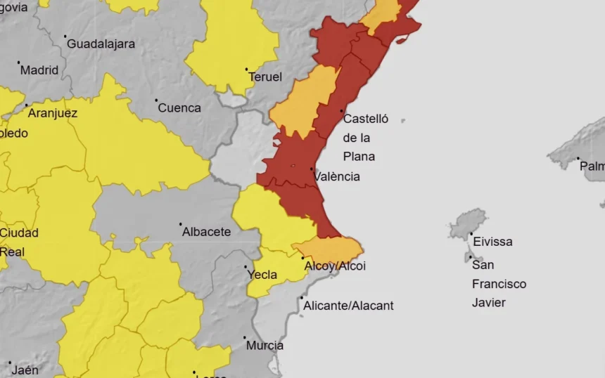 Mapa de las alertas decretadas para este jueves y viernes.