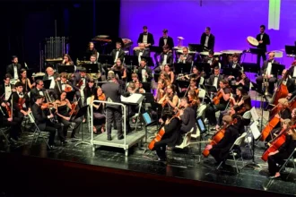 Orquestra Simfònica Caixa Ontinyent durant el concert al Teatre Echegaray d'Ontinyent